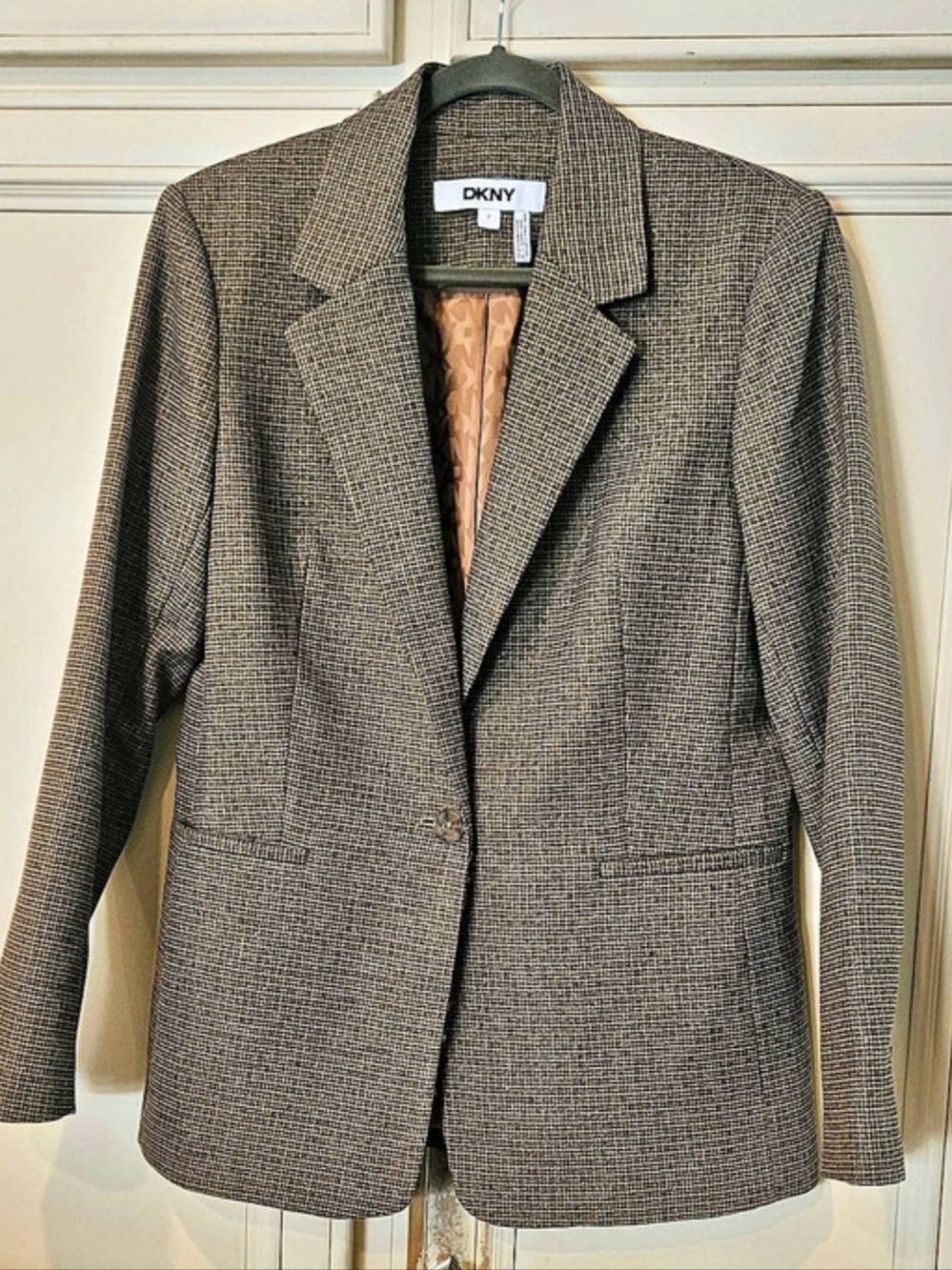 DKNY Embellished Houndstooth Blazer Brown & Black Size 2